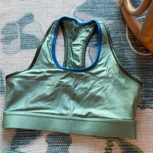 ALL ACCESS Green and Blue Sports Bra and Biker Short Set